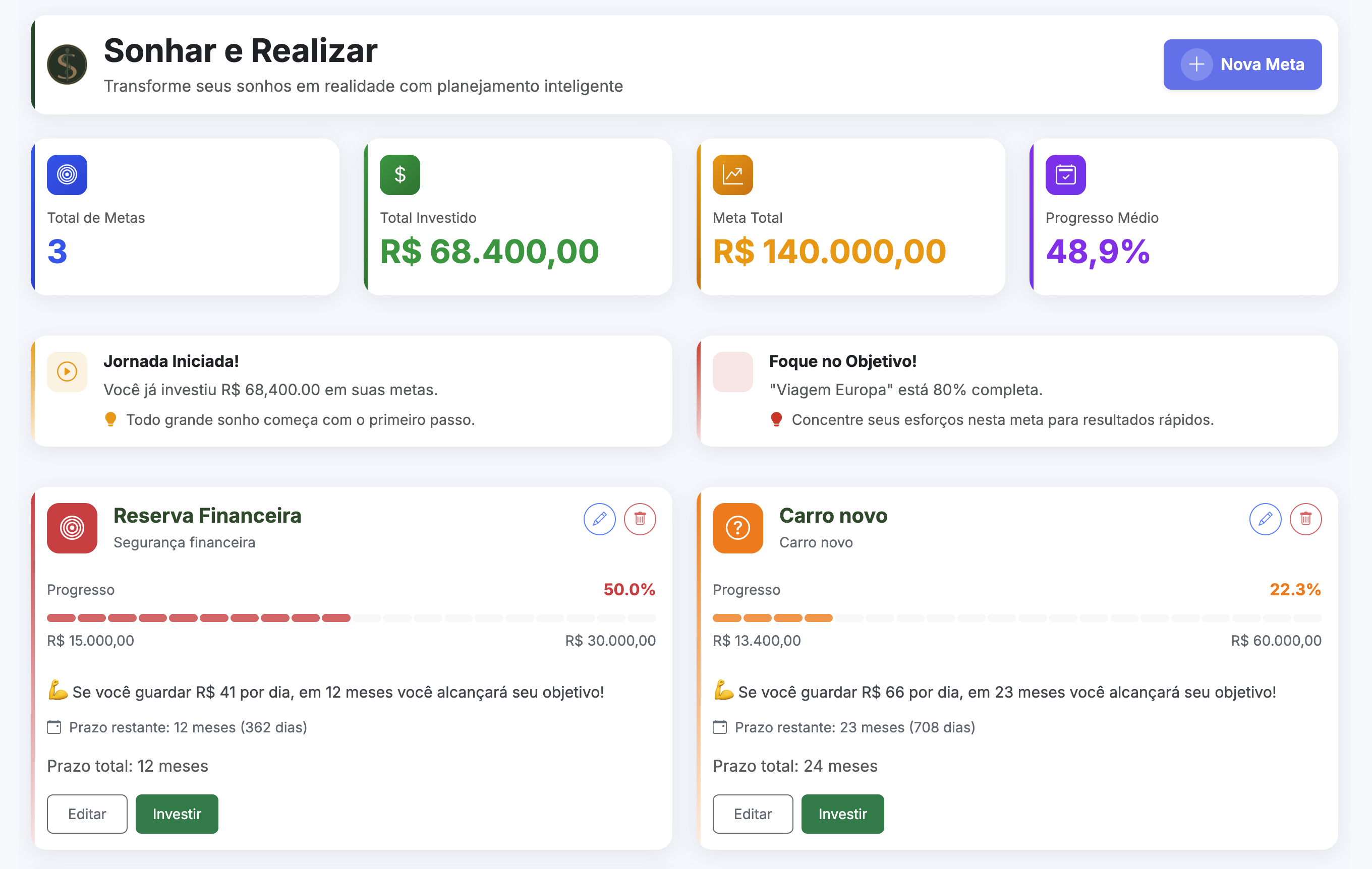 Tela de Fluxo de Caixa mostrando entradas e saídas